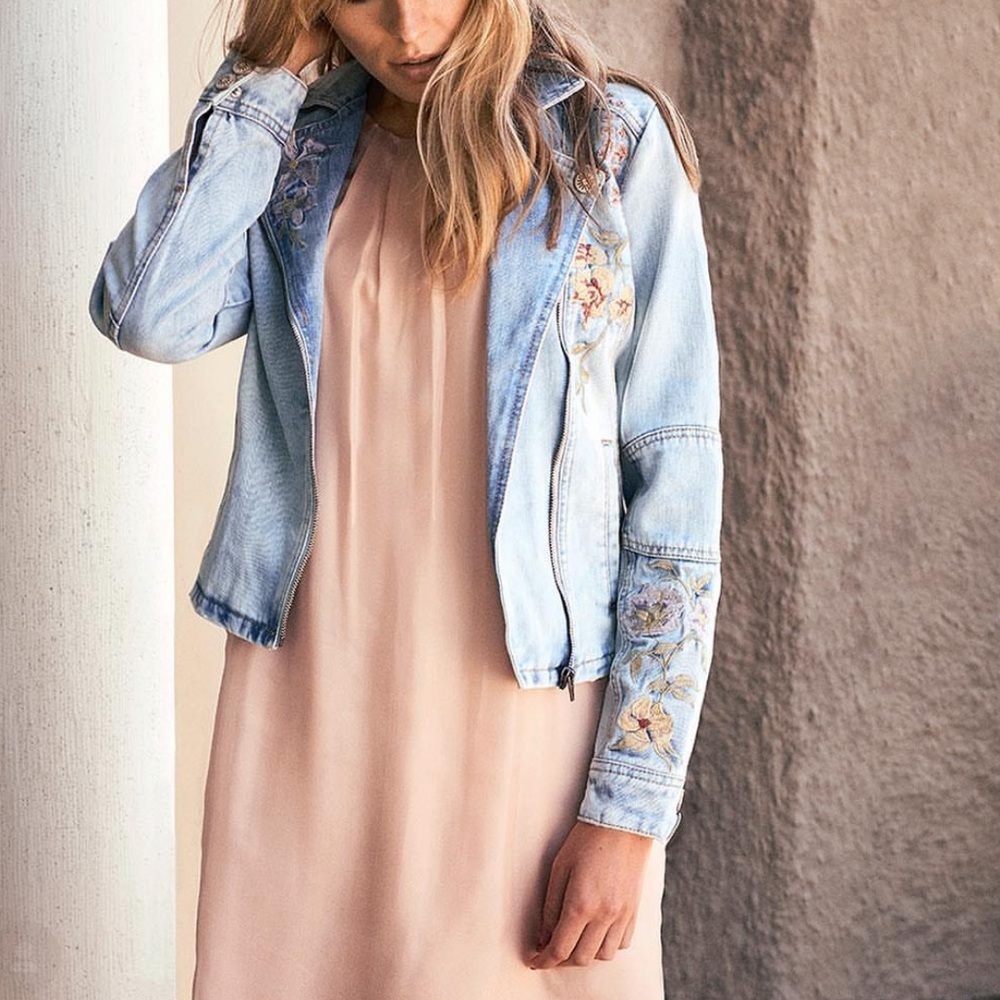 Floral Embroidered Light Blue Jean Jacket - Picture 2 of 16